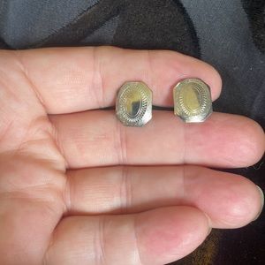 Vintage Marathon Art Deco octagon 2 sided silver tone fixed flip back cuff links